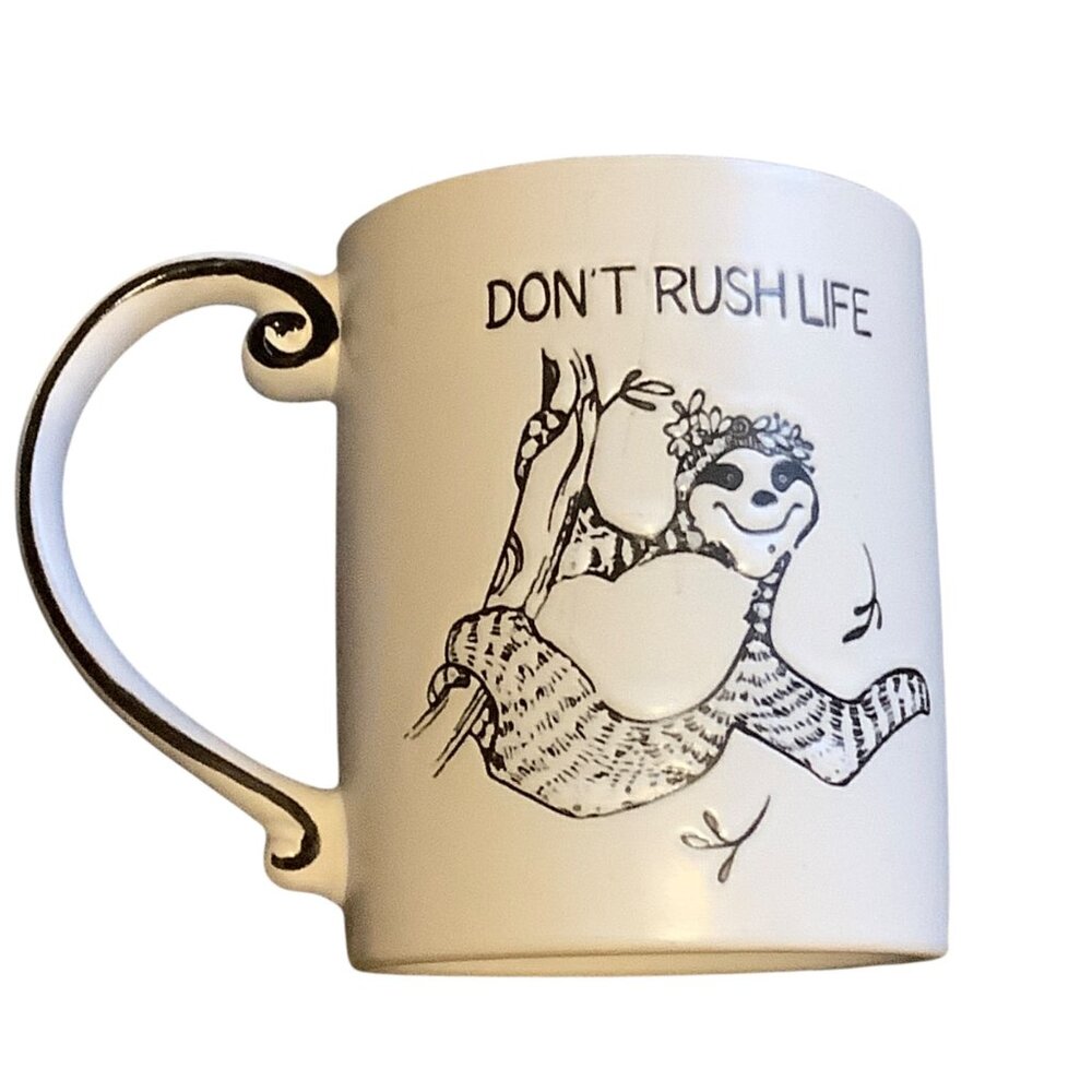 Don't Rush Life Ceramic‎ Mug With Sloth Design Brown Interior 4.25"